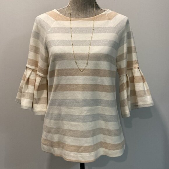 Maeve Helsa Metallic Striped Ruffle Sleeve top medium - Picture 4 of 13